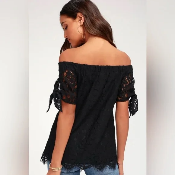 Lulu’s Ethereal View Black Lace Off-the-Shoulder Top size XL - Picture 2 of 10